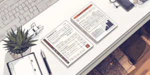 Illustration showing small business financial reports on a desk produced by a Connecticut bookkeeper.